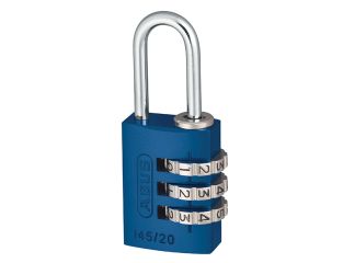 ABUS Mechanical 145/20 20mm Aluminium Combination Padlock Blue 46568 ABU14520BLU