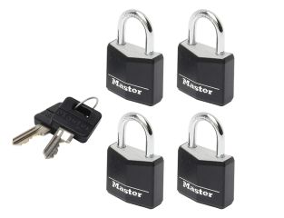 Master Lock Aluminium Black Vinyl Cover 20mm Padlock 3-Pin - Keyed Alike x 4 MLK9120QBLK