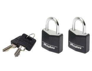 Master Lock Aluminium Black Vinyl Cover 20mm Padlock 3-Pin - Keyed Alike x 2 MLK9120TBLK