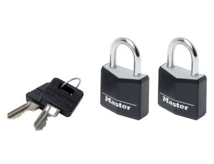 Master Lock Aluminium Black Vinyl Cover 30mm Padlock 4-Pin - Keyed Alike x 2 MLK9130TBLK