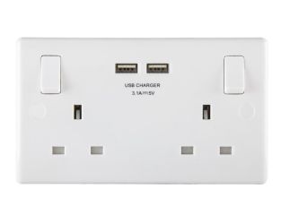 Masterplug Switched Socket 2-Gang 13A with 2 x USB Ports MST822U3