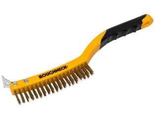 Roughneck Brass Wire Brush Soft Grip with Scraper 355mm (14in) - 3 Row ROU52034