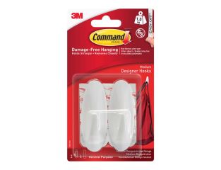 Command Medium White Designer Hooks (Pack 2) COM17081